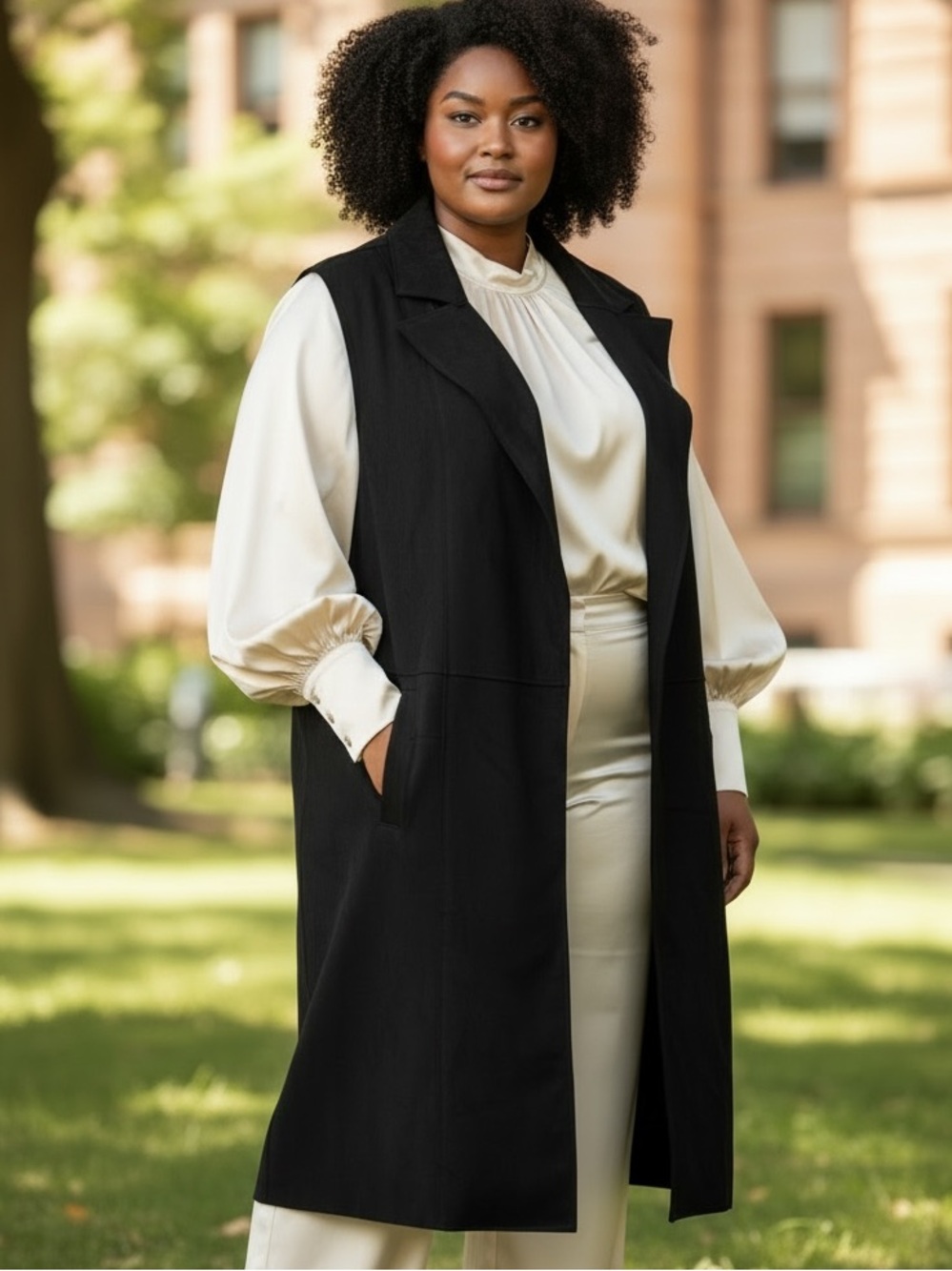 TAHARI WOMAN BLACK ULTRA SUEDE LAGENLOOK RELAXED FIT SLEEVELESS DUSTER SZ 1X